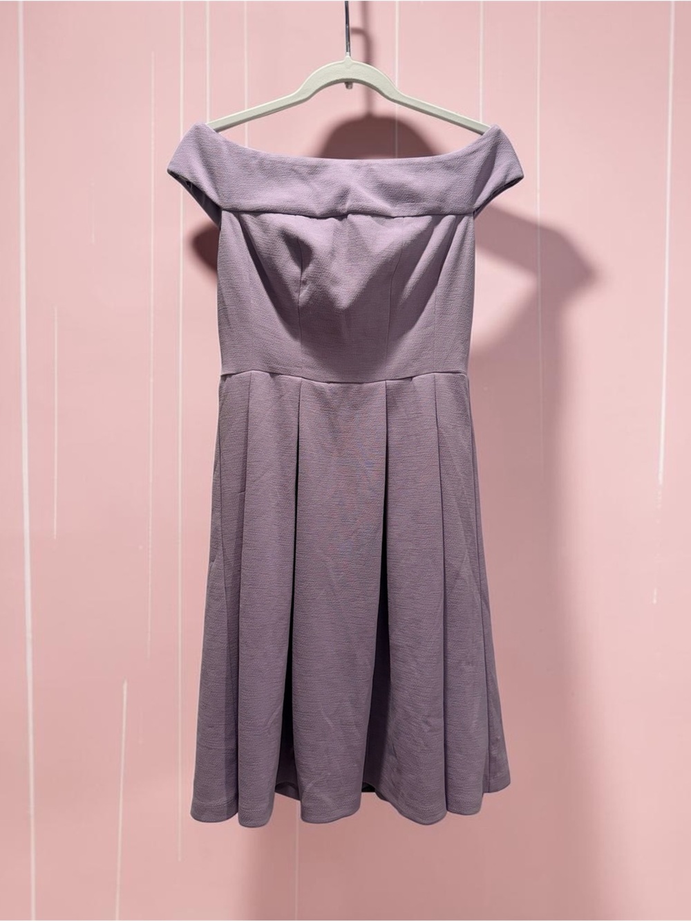 NWT White House Black Market Lavender Lilac Off-Shoulder Fit & Flare Dress Sz 2